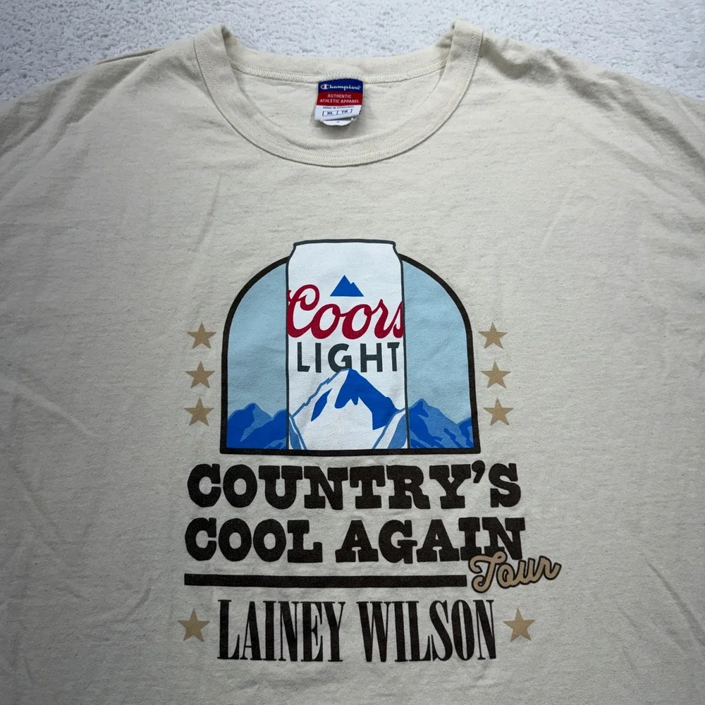 Champion Lainey Wilson Coors Light Countrys Cool Again Tour TShirt Cream XL T105 - Picture 2 of 8